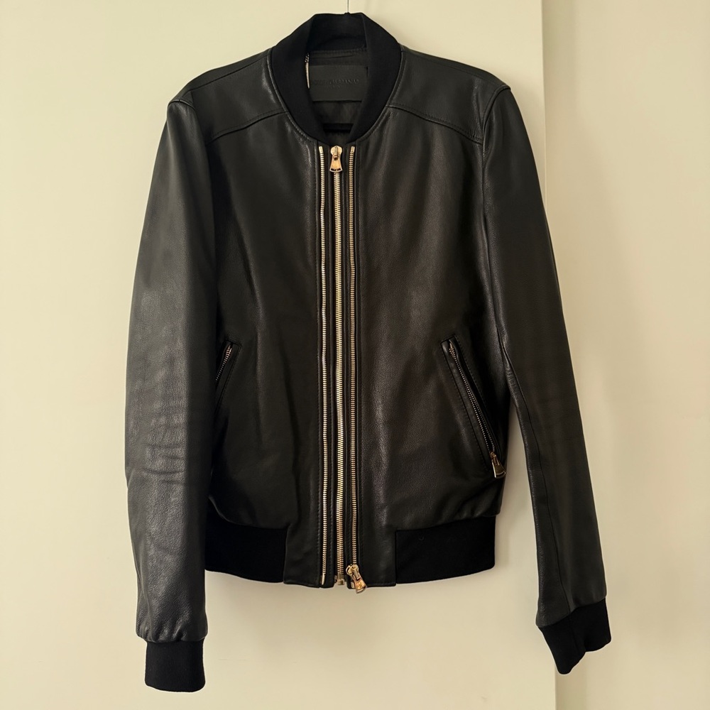 Dolce gabbana Black Leather Jacket with Gold Zipper